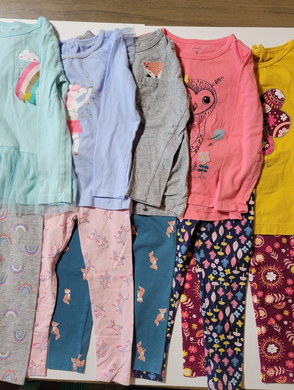 Toddler Girls Outfit Lot Size 3T Carter’s Leggings & Long Sleeve Tops